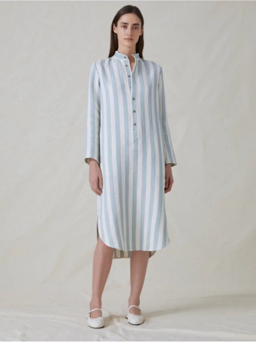NEW Attersee Women's The New Caftan Tunic Dress Blue Stripe Herringbone • Medium